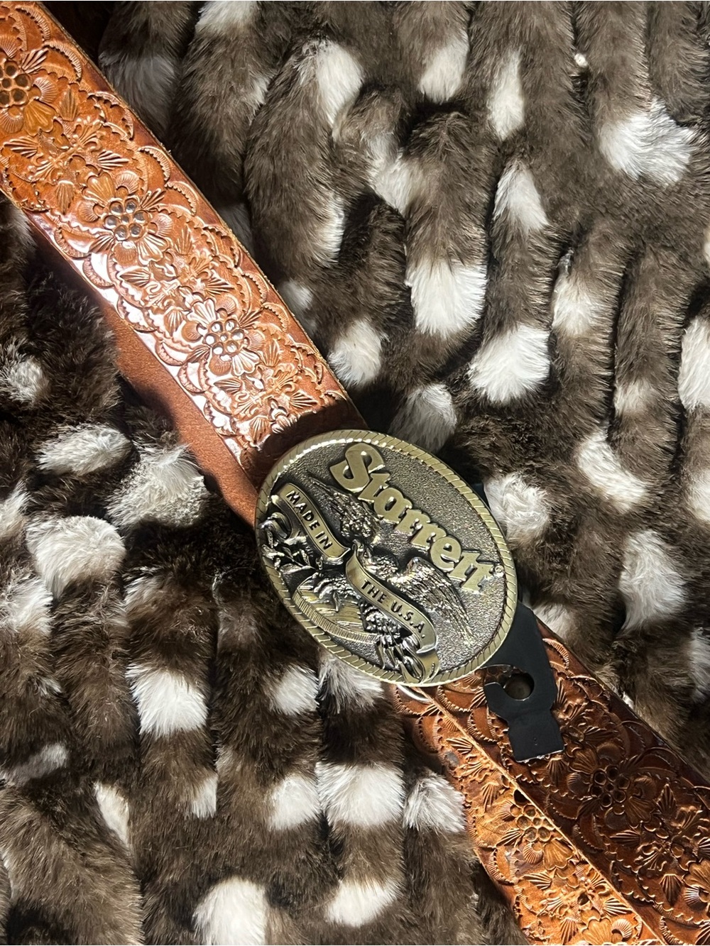 Starrett American Made Western Buckle Tooled Leather Belt